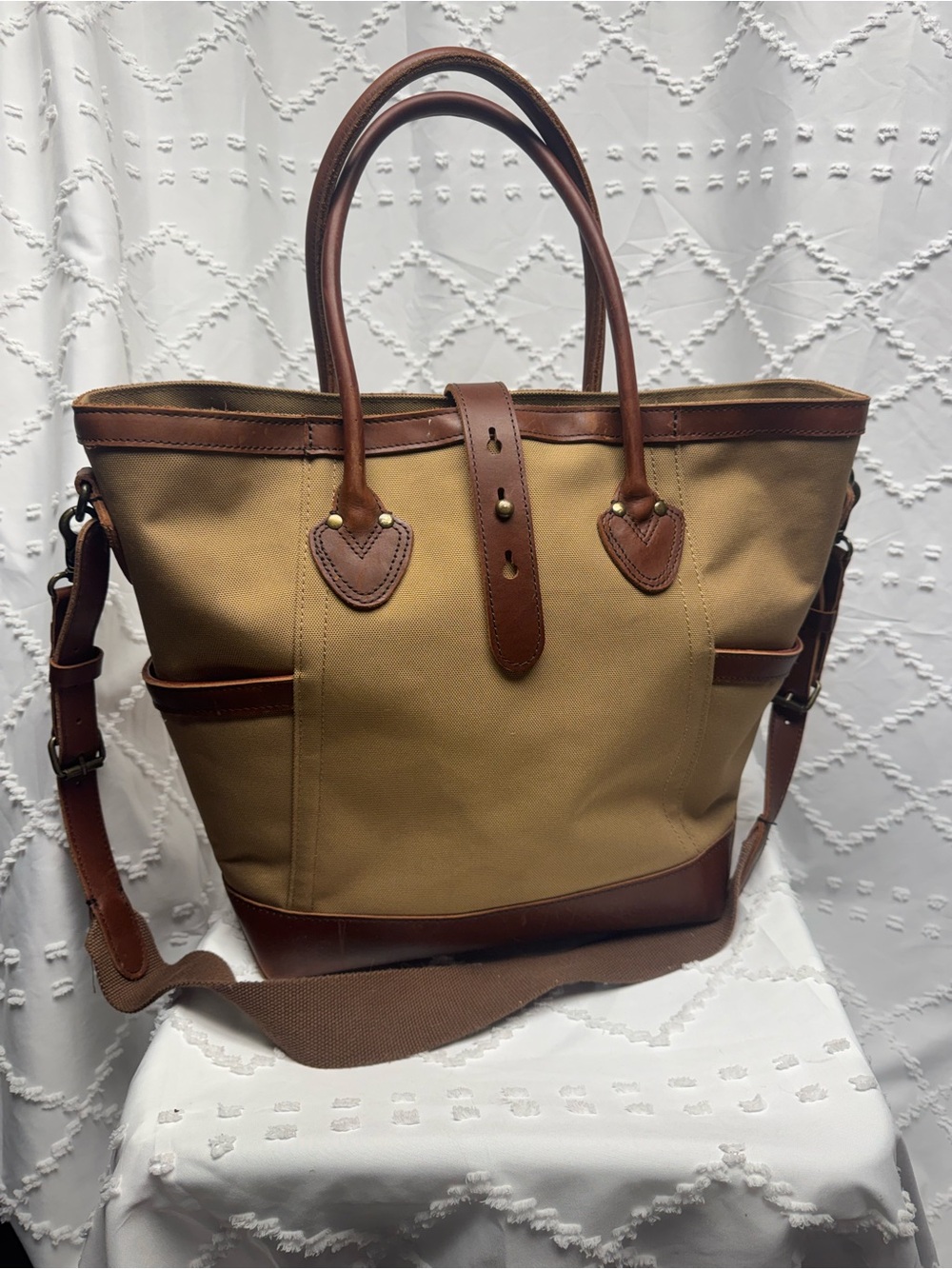L.L. Bean Signature Canvas and Leather Tote Bag with Crossbody Strap